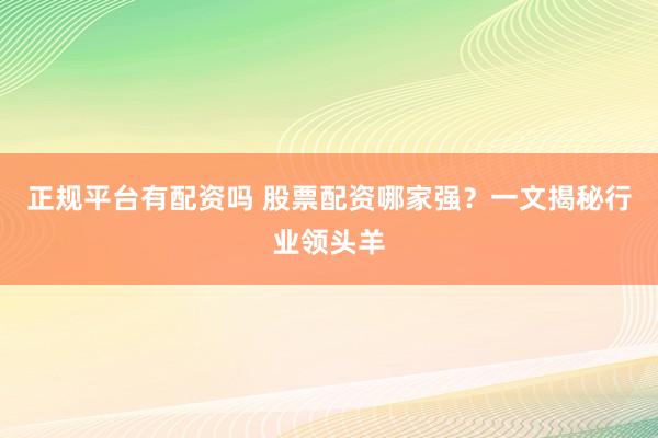 正规平台有配资吗 股票配资哪家强？一文揭秘行业领头羊
